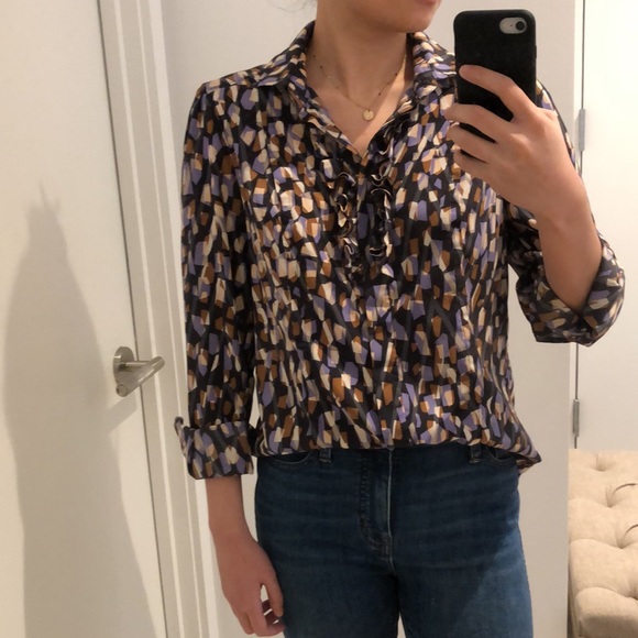 Worth Silk Blend Abstract Print Button Down Shirt Blouse - Picture 4 of 5